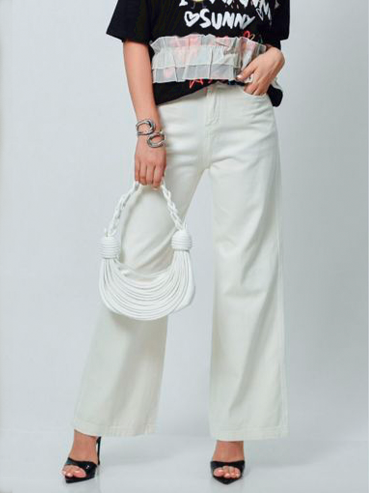 Wide leg Jeans Crema talla L